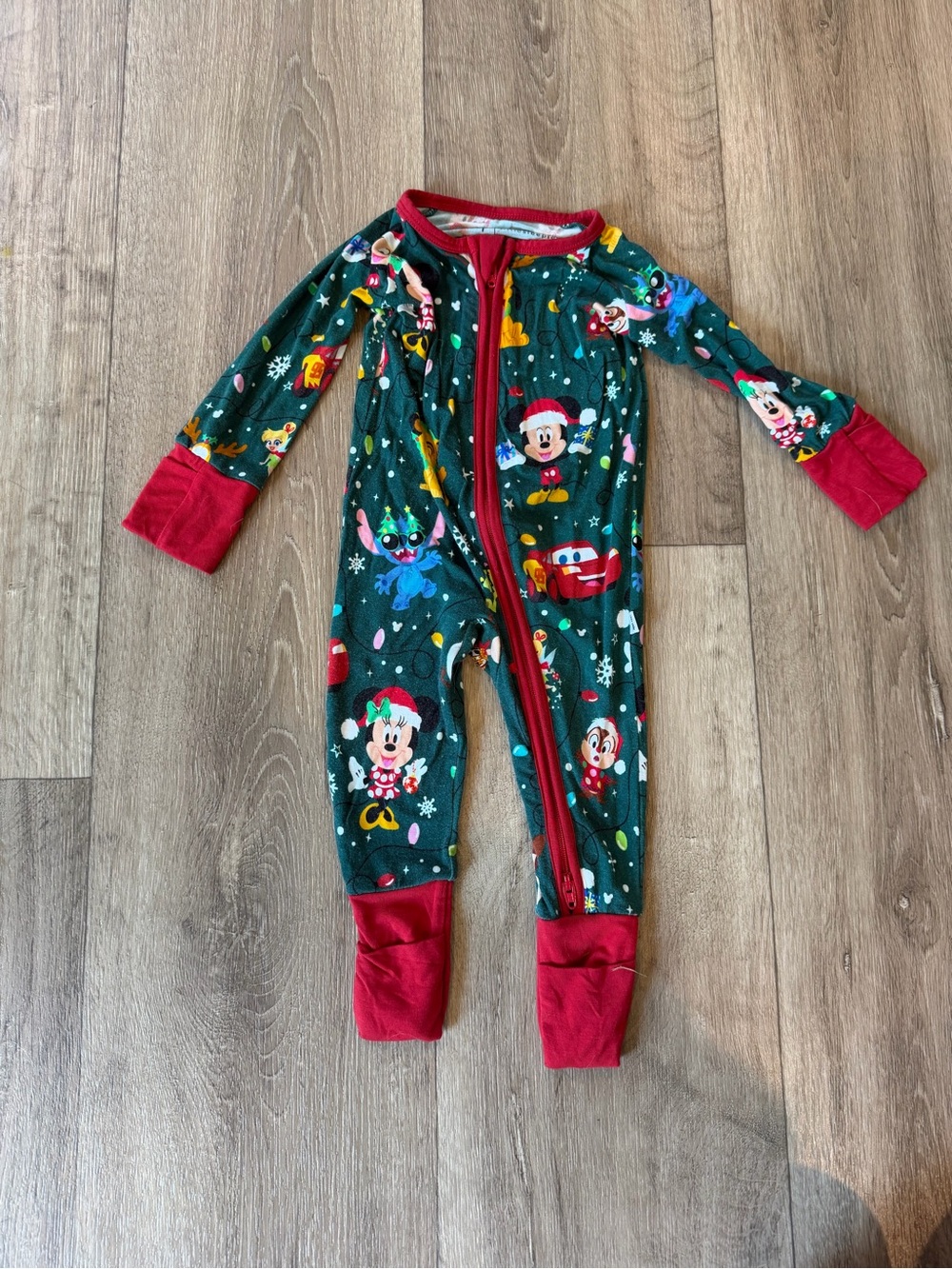 Little Sleepies Disney Christmas zippy pajamas bamboo size 0-3 months